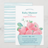 Baby shower uitnodiging met leuke aardbeien (Voorkant / Achterkant)