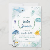 Baby shower uitnodiging met onder het thema zee (Voorkant)