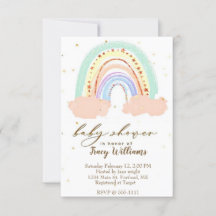 Baby shower uitnodiging met regenboog en sterren