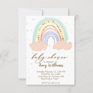 Baby shower uitnodiging met regenboog en sterren