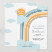 Baby shower uitnodiging met regenboog, zon en wolk (Voorkant / Achterkant)
