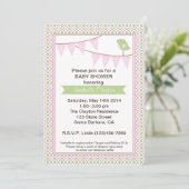 baby shower Uitnodiging met roze Bunting Banner (Staand voorkant)