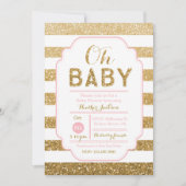 baby shower Uitnodiging met roze en gouden glitter (Voorkant)