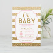 baby shower Uitnodiging met roze en gouden glitter (Staand voorkant)