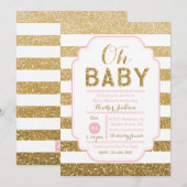 baby shower Uitnodiging met roze en gouden glitter (Voorkant / Achterkant)