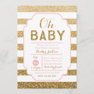 baby shower Uitnodiging met roze en gouden glitter