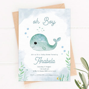 Baby shower-uitnodiging met schattige baby walvis kaart