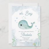 Baby shower-uitnodiging met schattige baby walvis kaart (Voorkant)