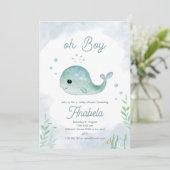 Baby shower-uitnodiging met schattige baby walvis kaart (Staand voorkant)