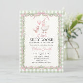 Baby Shower Uitnodiging met Strik Gingham Domme Ga (Staand voorkant)