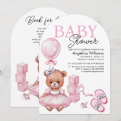 Baby shower uitnodiging met teddybeer. (Voorkant / Achterkant)