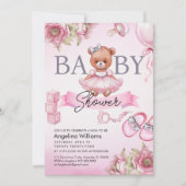 Baby shower uitnodiging met teddybeer. (Voorkant)