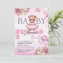 Baby shower uitnodiging met teddybeer.