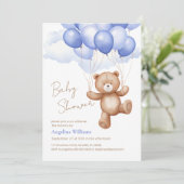 Baby shower uitnodiging met teddybeer. (Staand voorkant)