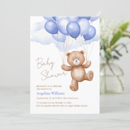 Baby shower uitnodiging met teddybeer.
