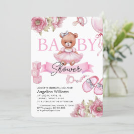 Baby shower uitnodiging met teddybeer.