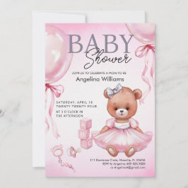 Baby shower uitnodiging met teddybeer.