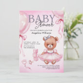 Baby shower uitnodiging met teddybeer. (Staand voorkant)