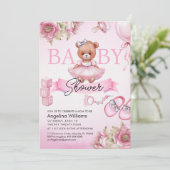 Baby shower uitnodiging met teddybeer. (Staand voorkant)
