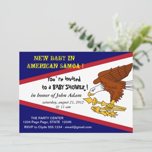 Baby shower uitnodiging met vlag van Amerikaans-Sa (Staand voorkant)