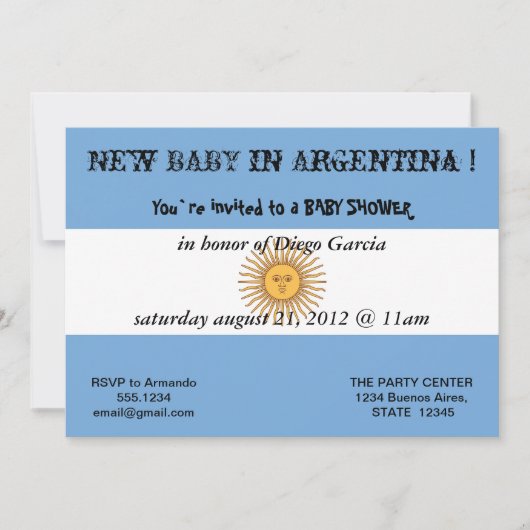Baby shower Uitnodiging met vlag van Argentinië (Voorkant)