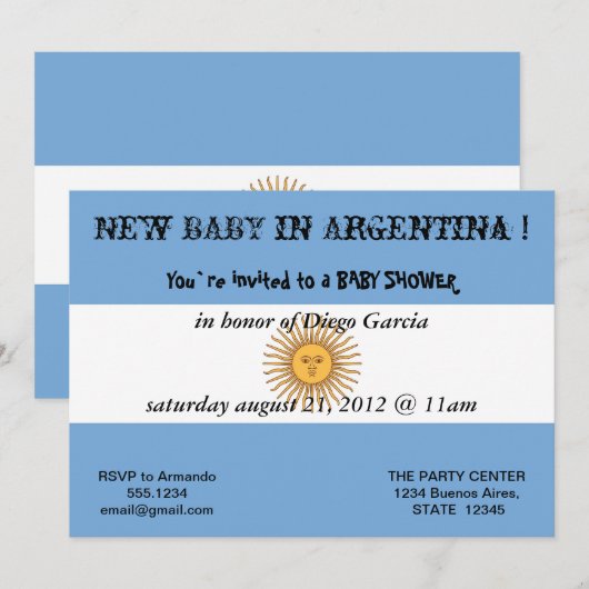 Baby shower Uitnodiging met vlag van Argentinië (Voorkant / Achterkant)