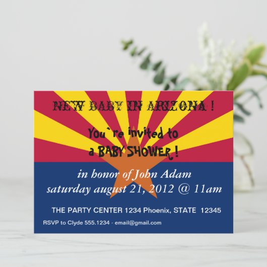 Baby shower Uitnodiging met vlag van Arizona, U.S. (Staand voorkant)