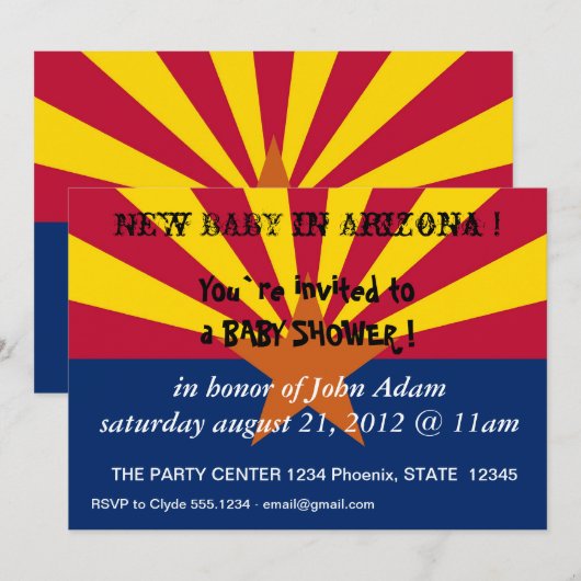 Baby shower Uitnodiging met vlag van Arizona, U.S. (Voorkant / Achterkant)