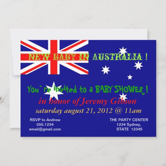 Baby shower Uitnodiging met vlag van Australië (Voorkant)