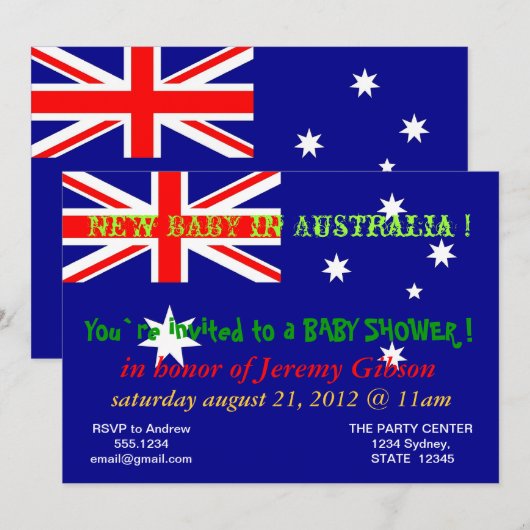 Baby shower Uitnodiging met vlag van Australië (Voorkant / Achterkant)