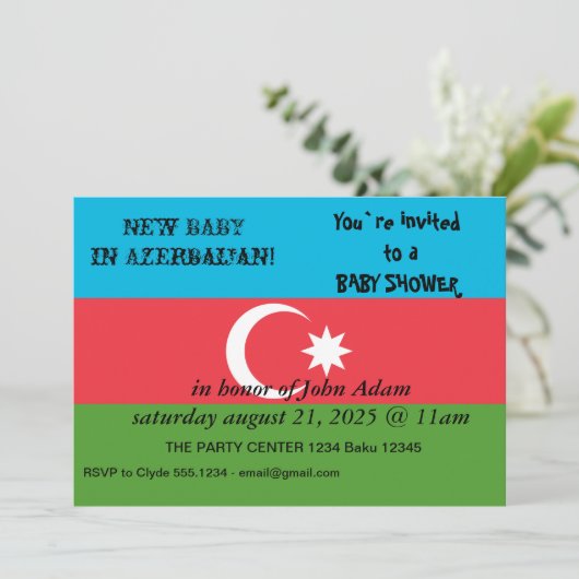 Baby shower Uitnodiging met Vlag van Azerbeidzjan (Staand voorkant)