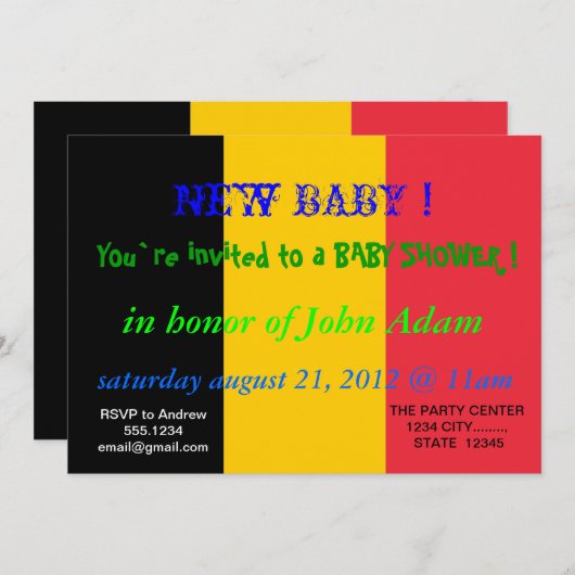 Baby shower Uitnodiging met vlag van België (Voorkant / Achterkant)