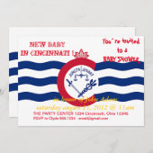 Baby shower Uitnodiging met vlag van Cincinnati (Voorkant / Achterkant)