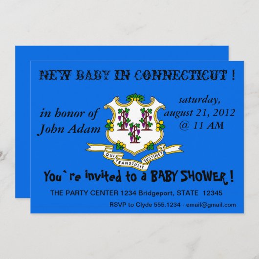 Baby shower uitnodiging met vlag van Connecticut (Voorkant / Achterkant)