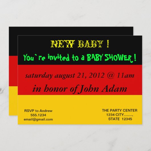 Baby shower Uitnodiging met vlag van Duitsland (Voorkant / Achterkant)