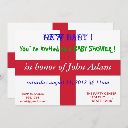 Baby shower Uitnodiging met vlag van Engeland (Voorkant / Achterkant)