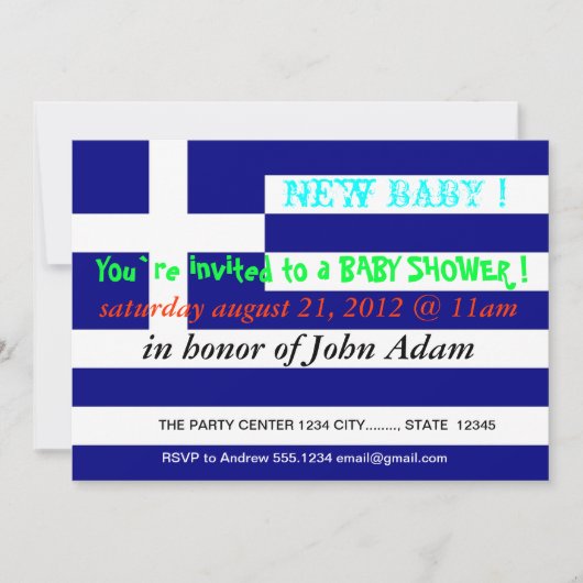 Baby shower Uitnodiging met vlag van Griekenland (Voorkant)