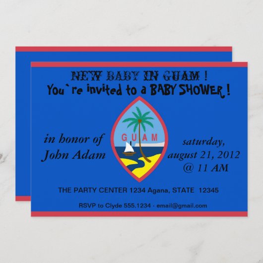 Baby shower uitnodiging met vlag van Guam (Voorkant / Achterkant)