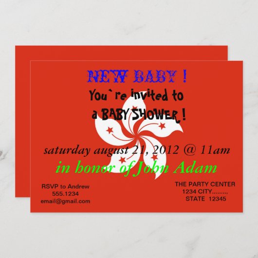 Baby shower Uitnodiging met vlag van Hongkong (Voorkant / Achterkant)