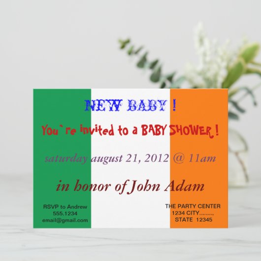 Baby shower Uitnodiging met vlag van Ierland (Staand voorkant)