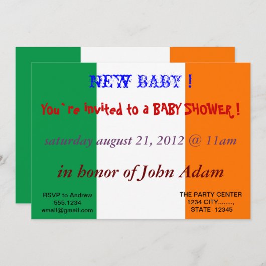 Baby shower Uitnodiging met vlag van Ierland (Voorkant / Achterkant)