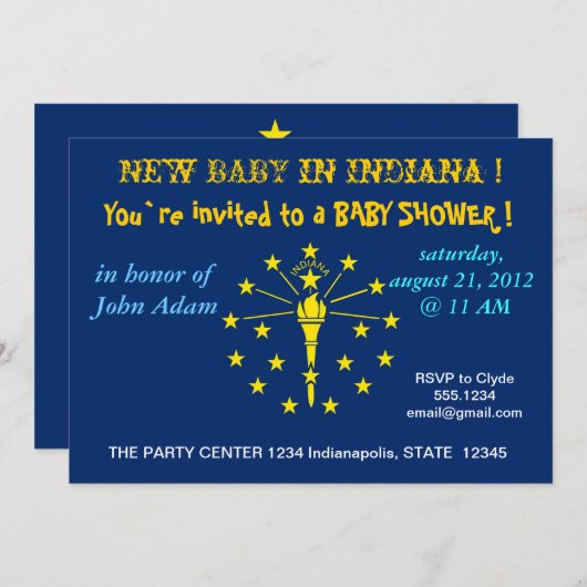 Baby shower uitnodiging met vlag van Indiana (Voorkant / Achterkant)