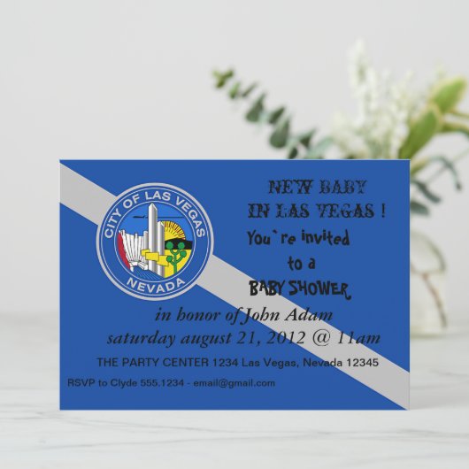 Baby shower uitnodiging met vlag van Las Vegas Cit (Staand voorkant)