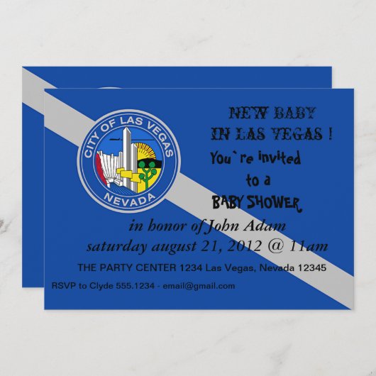 Baby shower uitnodiging met vlag van Las Vegas Cit (Voorkant / Achterkant)