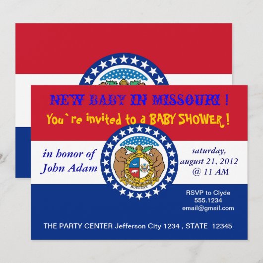 Baby shower uitnodiging met vlag van Missouri (Voorkant / Achterkant)