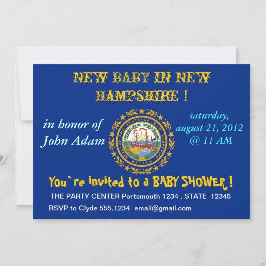 Baby shower uitnodiging met vlag van New Hampshire (Voorkant)