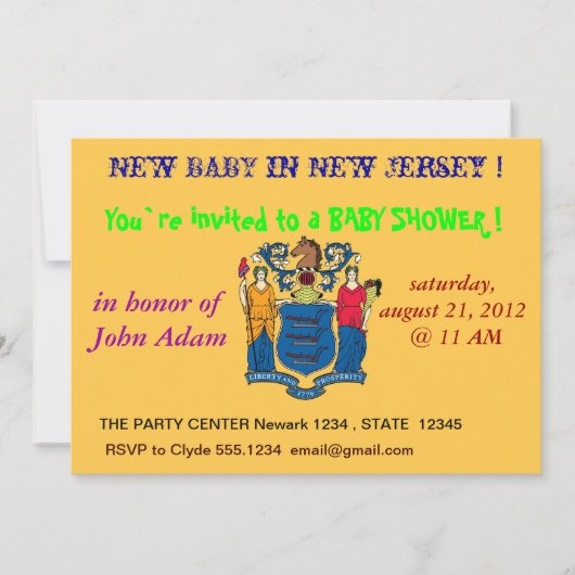Baby shower Uitnodiging met vlag van New Jersey (Voorkant)