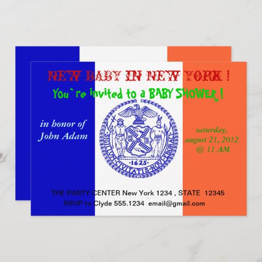 Baby shower uitnodiging met vlag van New York (Voorkant / Achterkant)