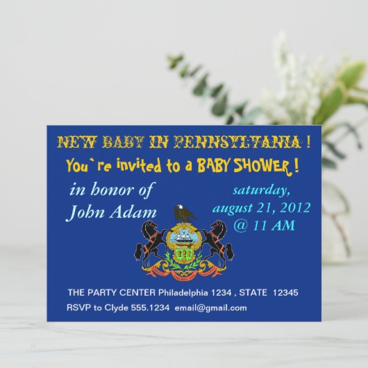 Baby shower Uitnodiging met vlag van Pennsylvania (Staand voorkant)
