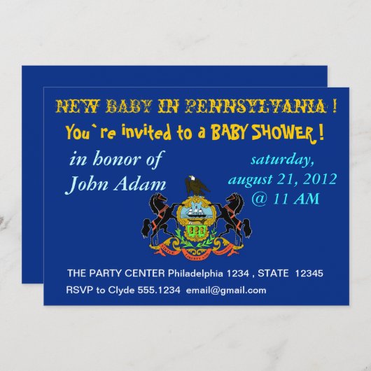 Baby shower Uitnodiging met vlag van Pennsylvania (Voorkant / Achterkant)